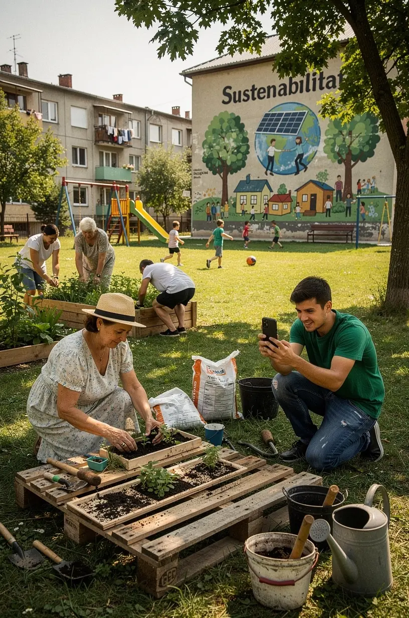 Dispozitiv inteligent montat pe stâlp de iluminat stradal într-un cartier rezidențial pentru monitorizarea consumului de energie.